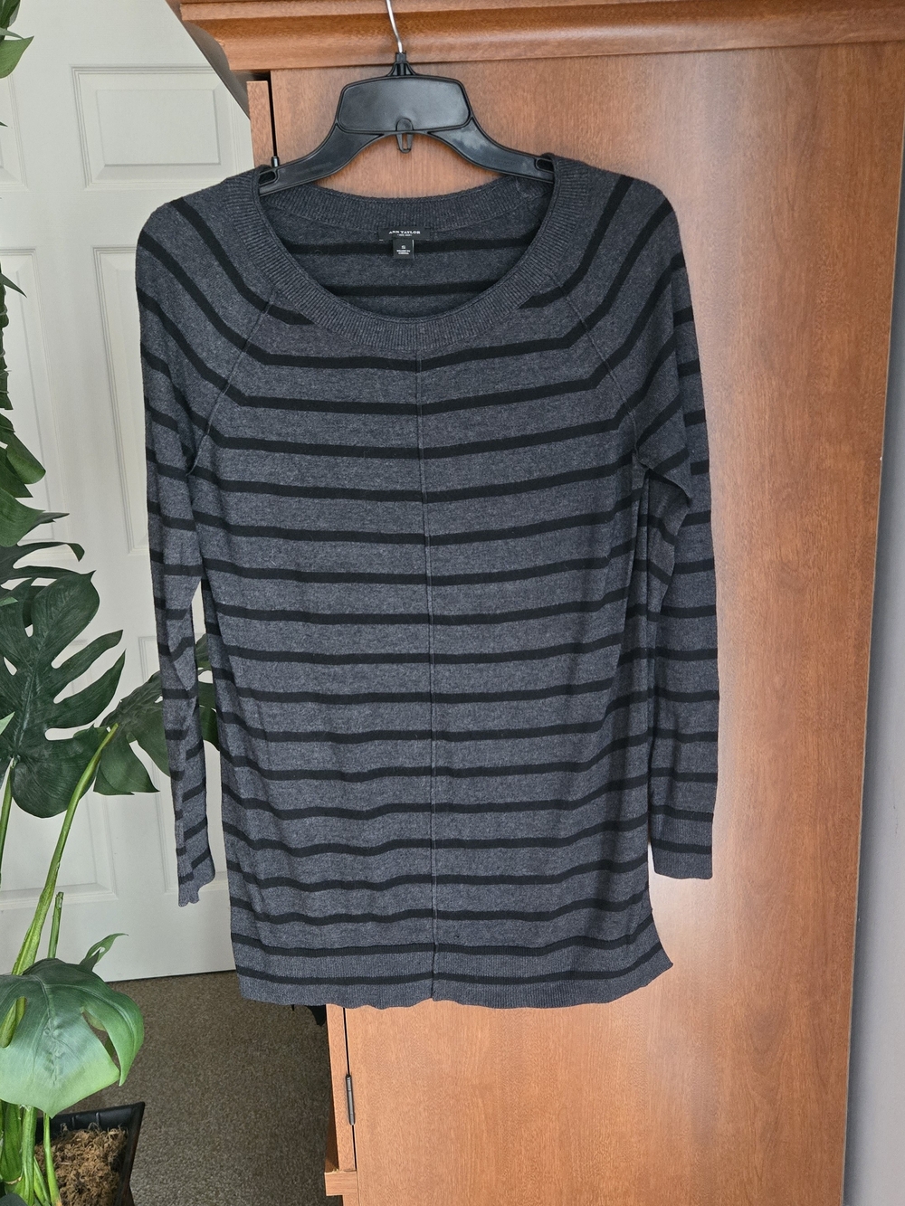Ann Taylor Charcoal and Black Striped Sweater